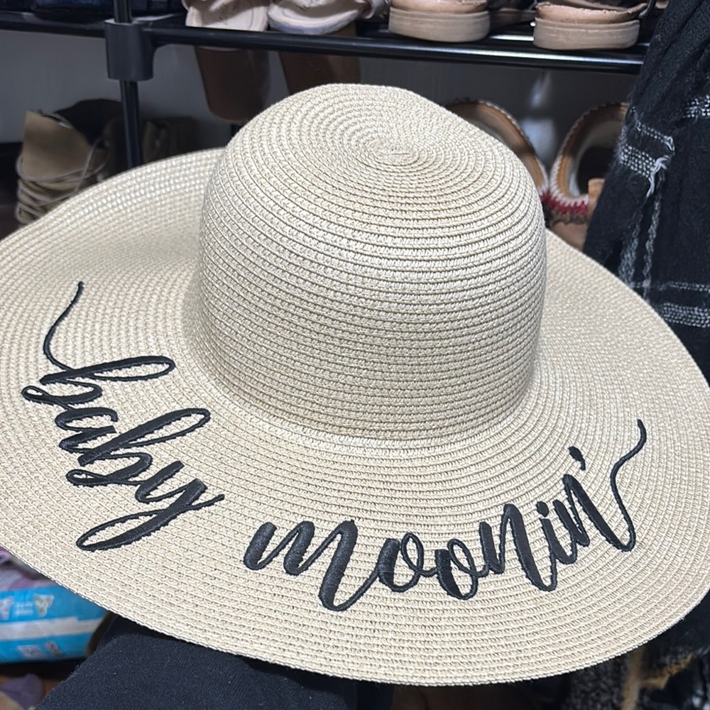 Beige Sun Hat with Black Script